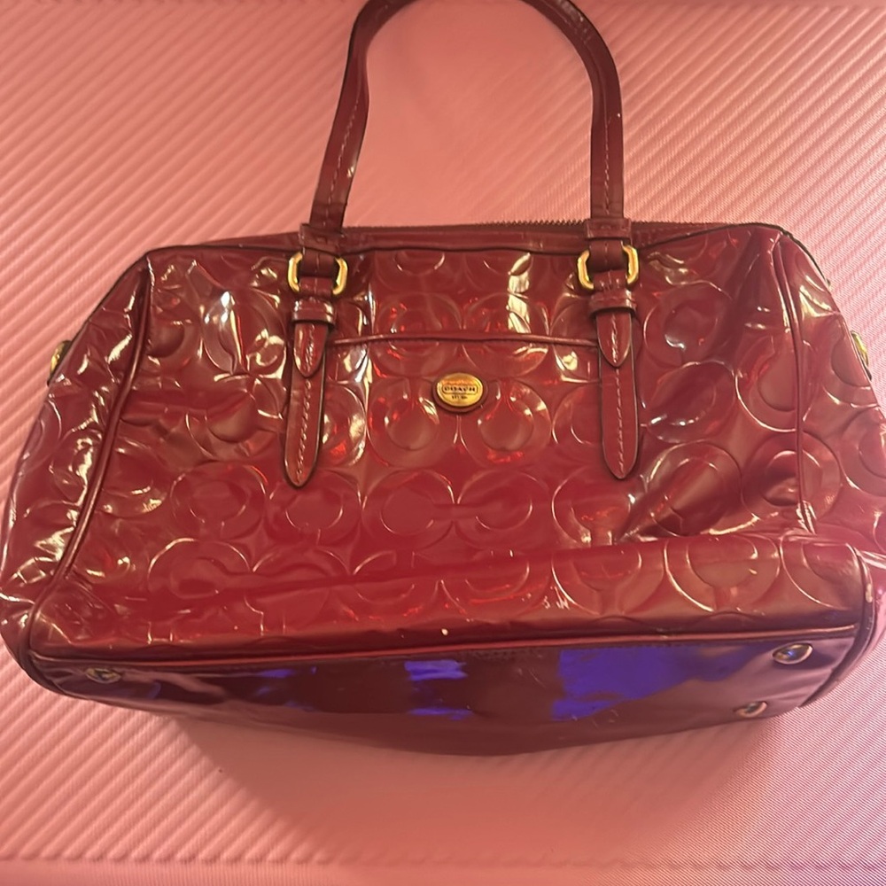 Coach Red Embossed Patent Leather Tote